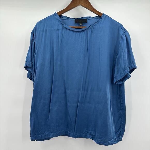 Nili Lotan Top Shirt Womens Medium Blue Satin Minimalist Designer Blouse - Picture 1 of 11